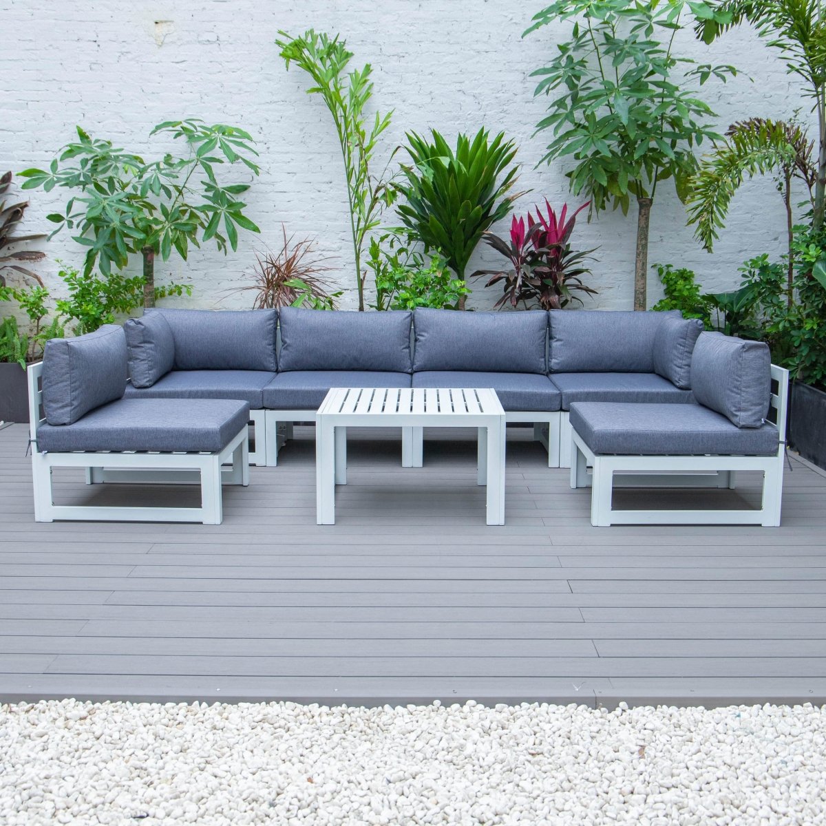 Chelsea 7 - Piece Patio Sectional And Coffee Table Set In Aluminum With Cushions
