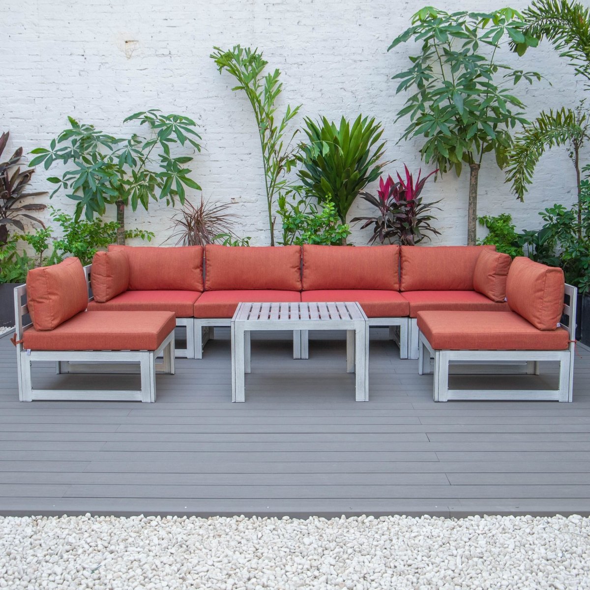 Chelsea 7 - Piece Patio Sectional And Coffee Table Set In Aluminum With Cushions