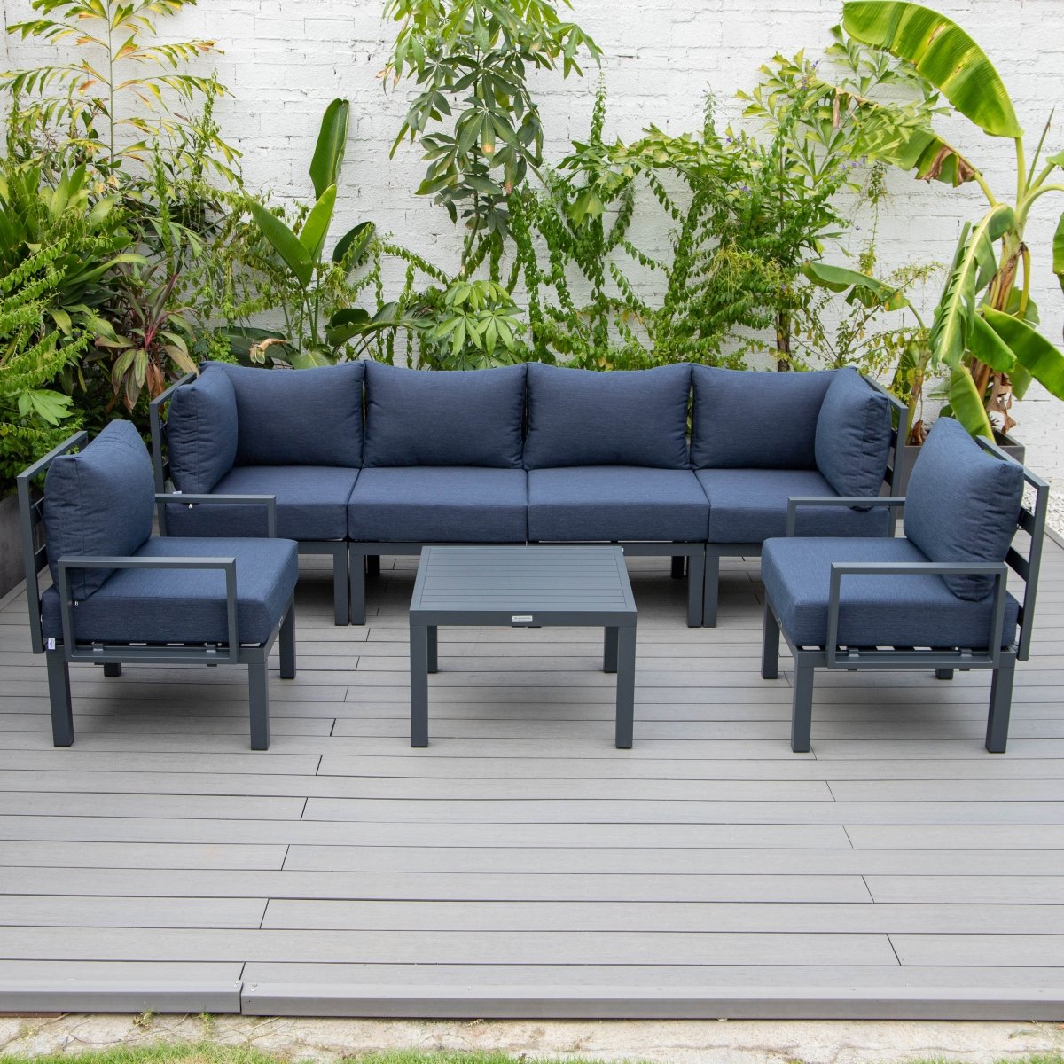 Chelsea 7 - Piece Patio Sectional And Coffee Table Set In Aluminum With Cushions