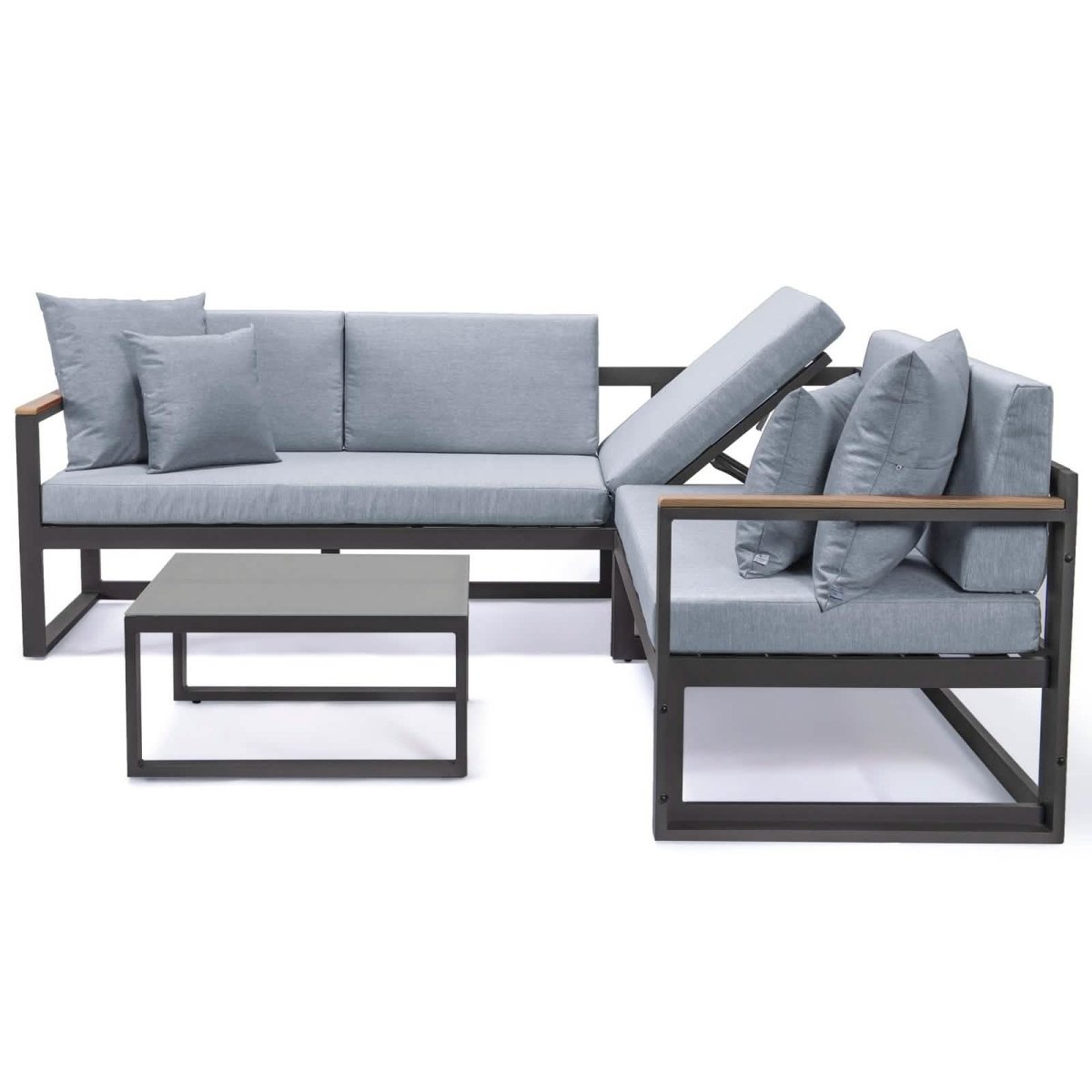 Chelsea Black/White Sectional With Adjustable Headrest & Coffee Table With Cushions