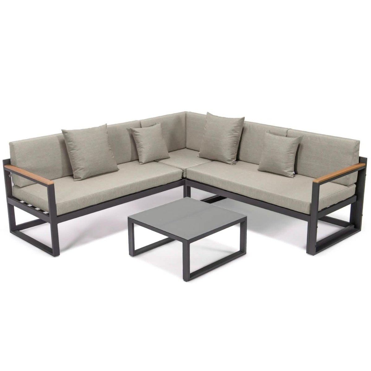 Chelsea Black/White Sectional With Adjustable Headrest & Coffee Table With Cushions