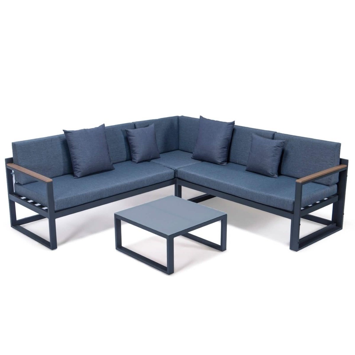 Chelsea Black/White Sectional With Adjustable Headrest & Coffee Table With Cushions