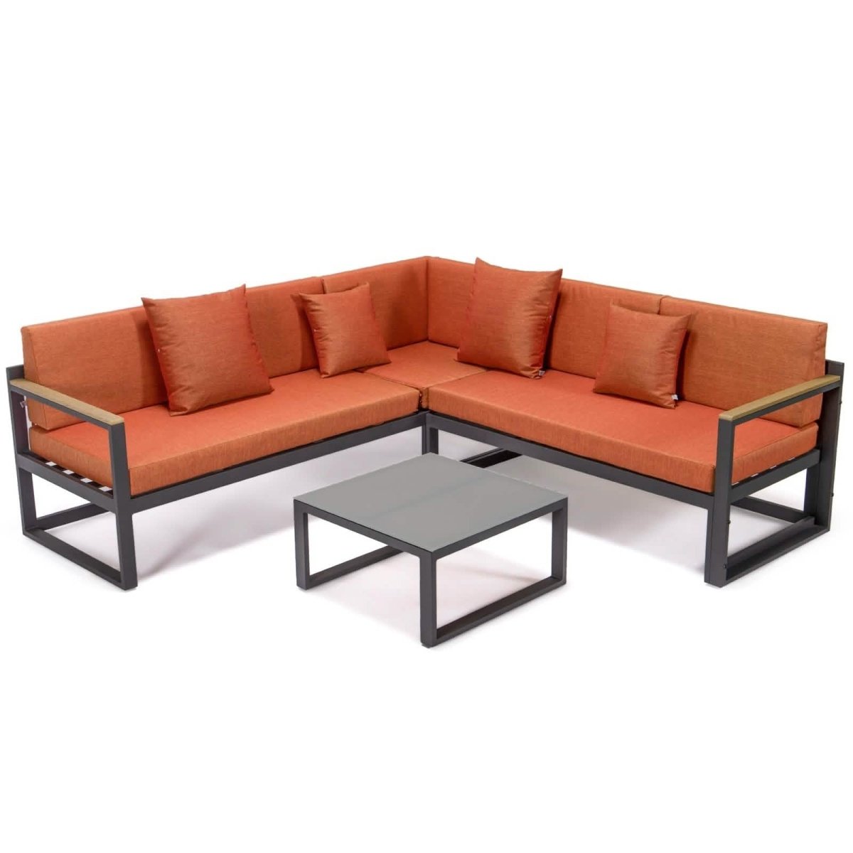 Chelsea Black/White Sectional With Adjustable Headrest & Coffee Table With Cushions