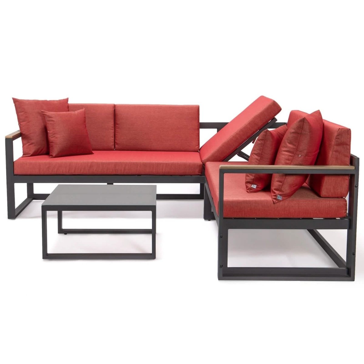 Chelsea Black/White Sectional With Adjustable Headrest & Coffee Table With Cushions