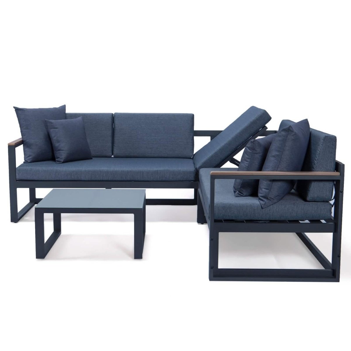 Chelsea Black/White Sectional With Adjustable Headrest & Coffee Table With Cushions