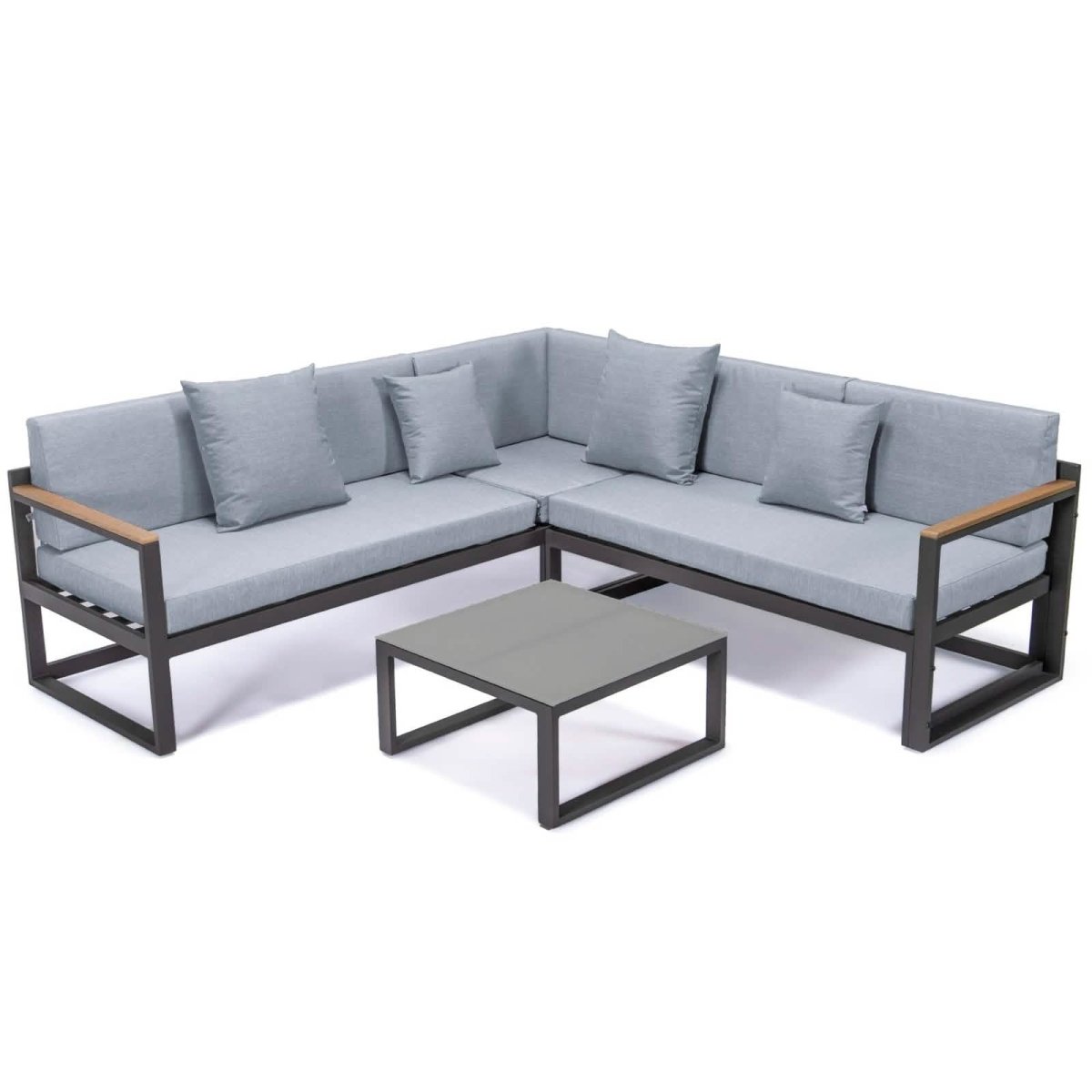 Chelsea Black/White Sectional With Adjustable Headrest & Coffee Table With Cushions