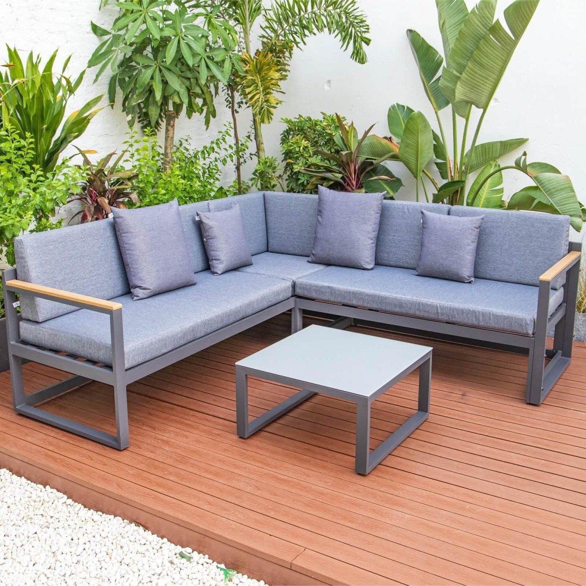 Chelsea Black/White Sectional With Adjustable Headrest & Coffee Table With Cushions