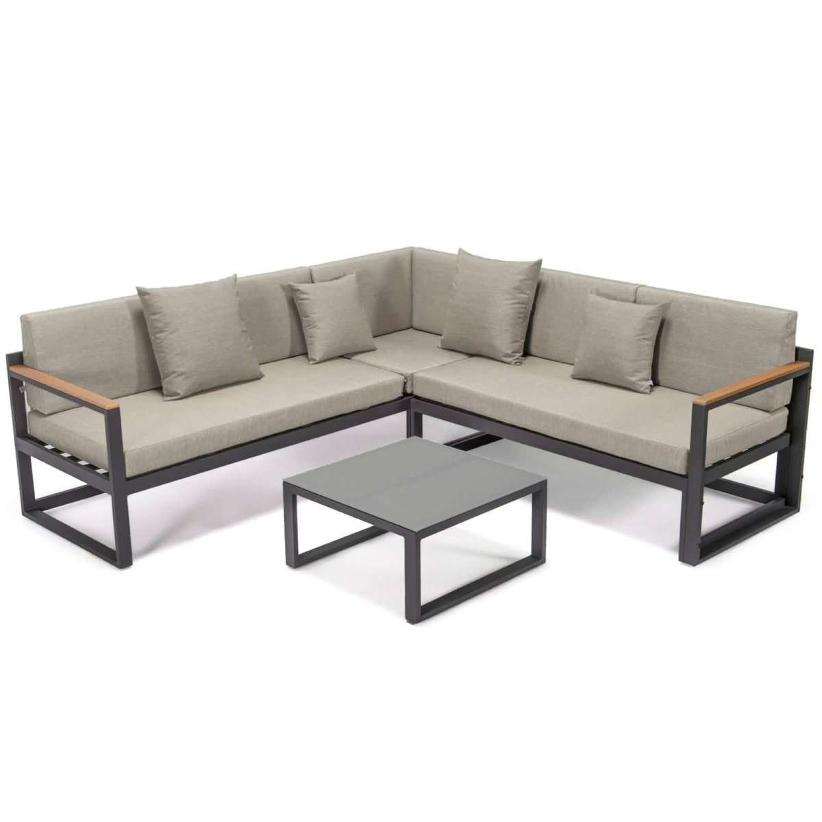 Chelsea Black/White Sectional With Adjustable Headrest & Coffee Table With Cushions
