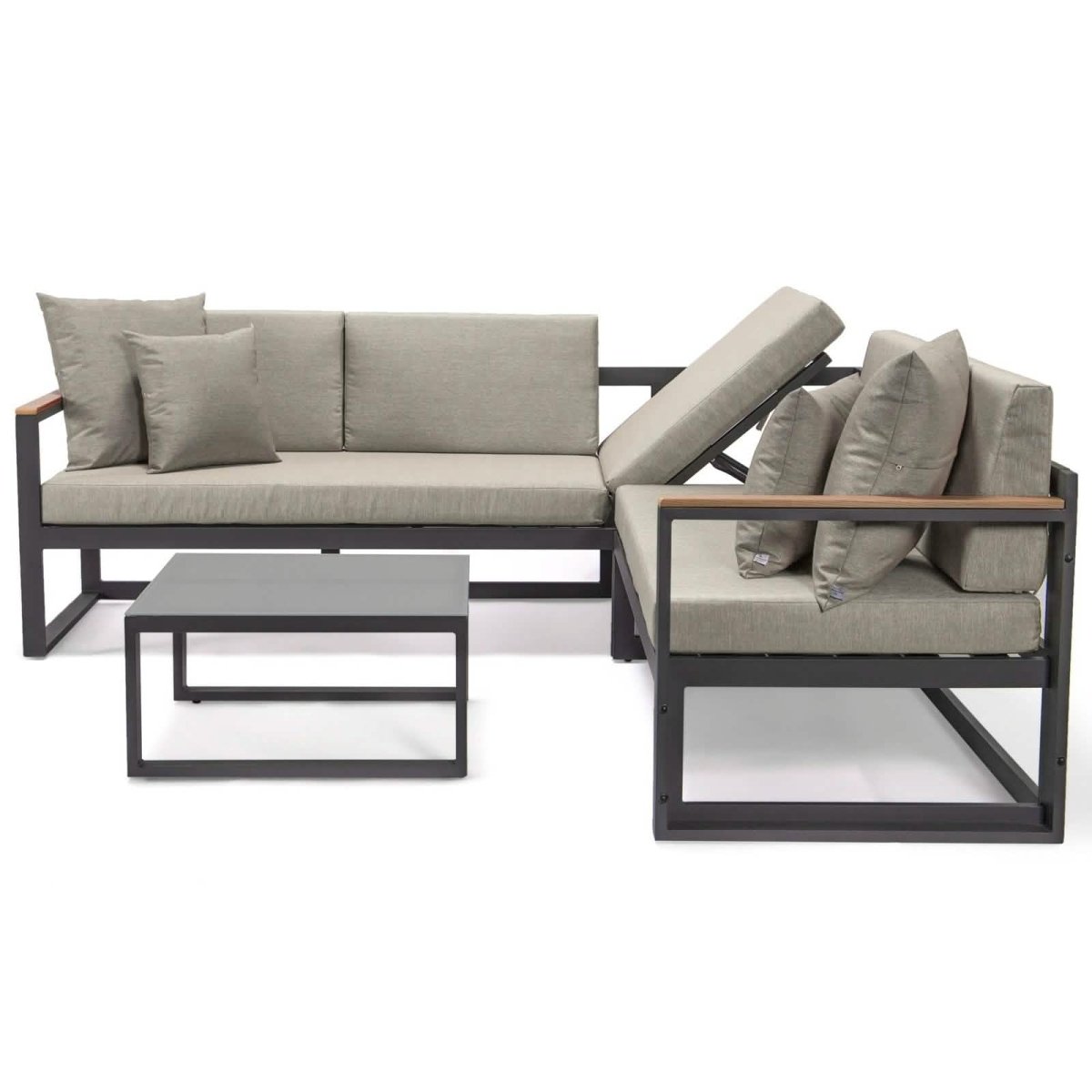 Chelsea Black/White Sectional With Adjustable Headrest & Coffee Table With Cushions