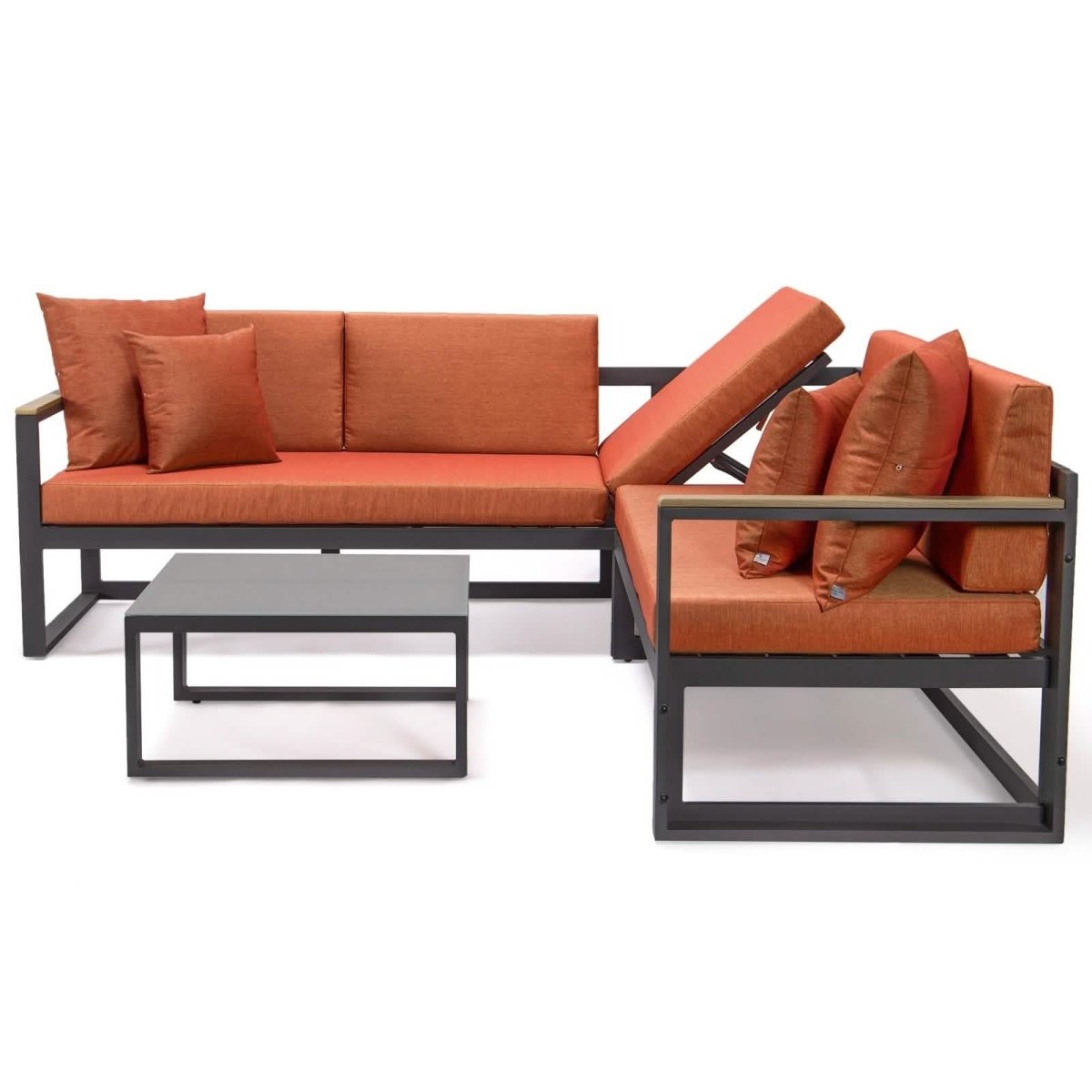 Chelsea Black/White Sectional With Adjustable Headrest & Coffee Table With Cushions