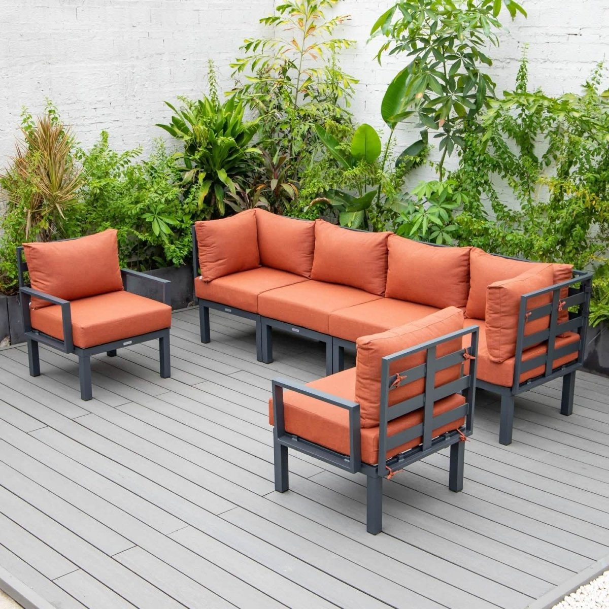 Chelsea Modern 6 - Piece Patio Sectional Set in Black Aluminum with Removable Cushions