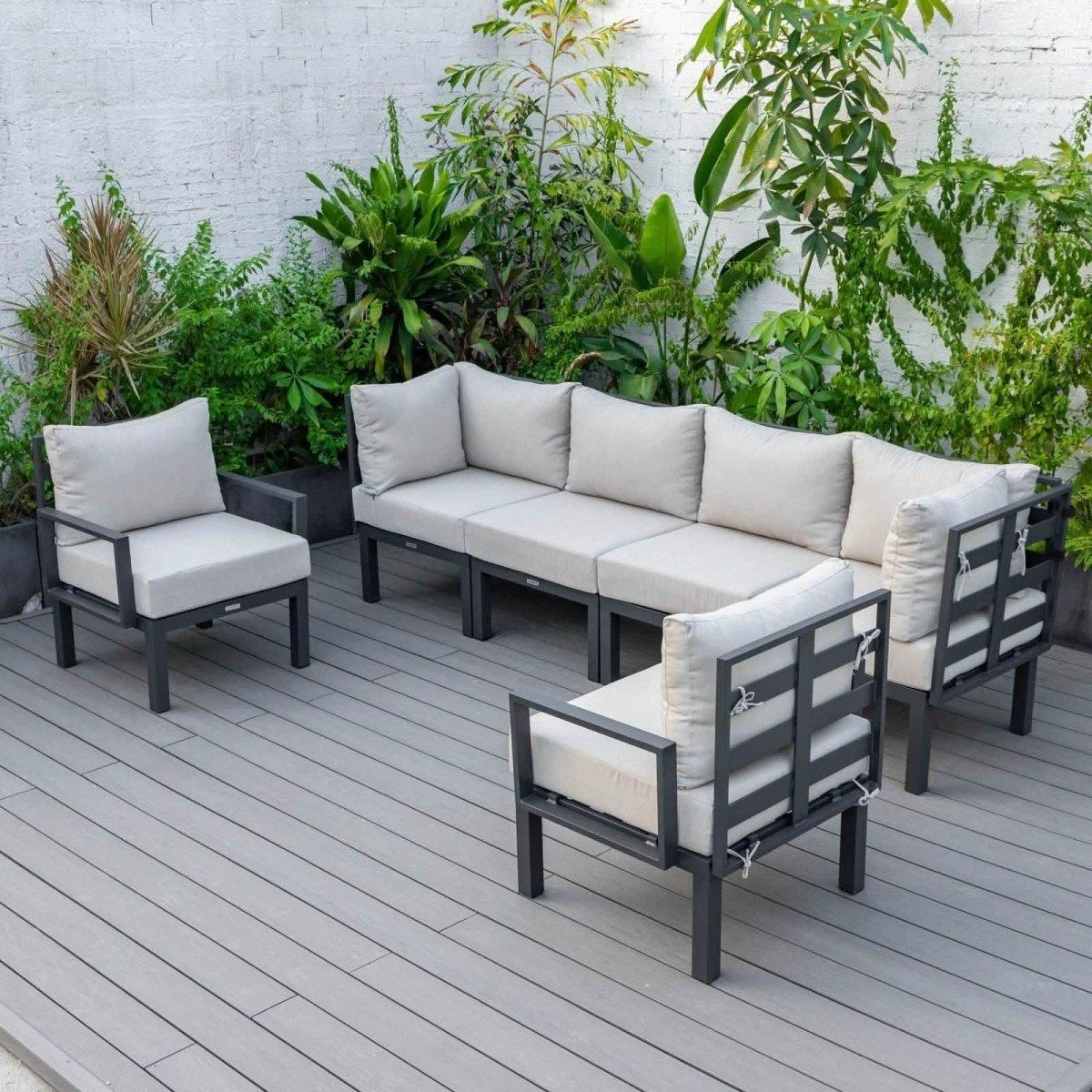 Chelsea Modern 6 - Piece Patio Sectional Set in Black Aluminum with Removable Cushions