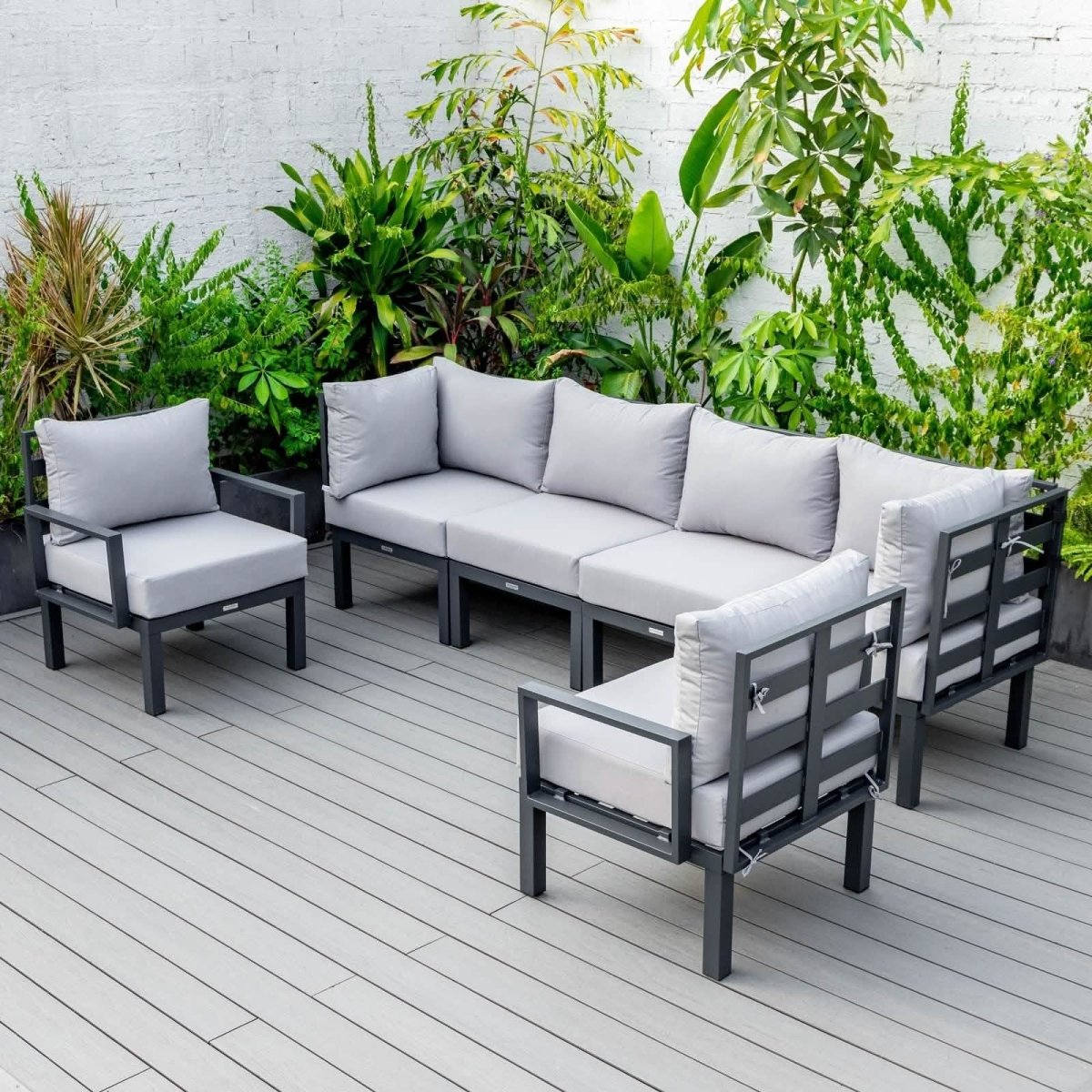 Chelsea Modern 6 - Piece Patio Sectional Set in Black Aluminum with Removable Cushions