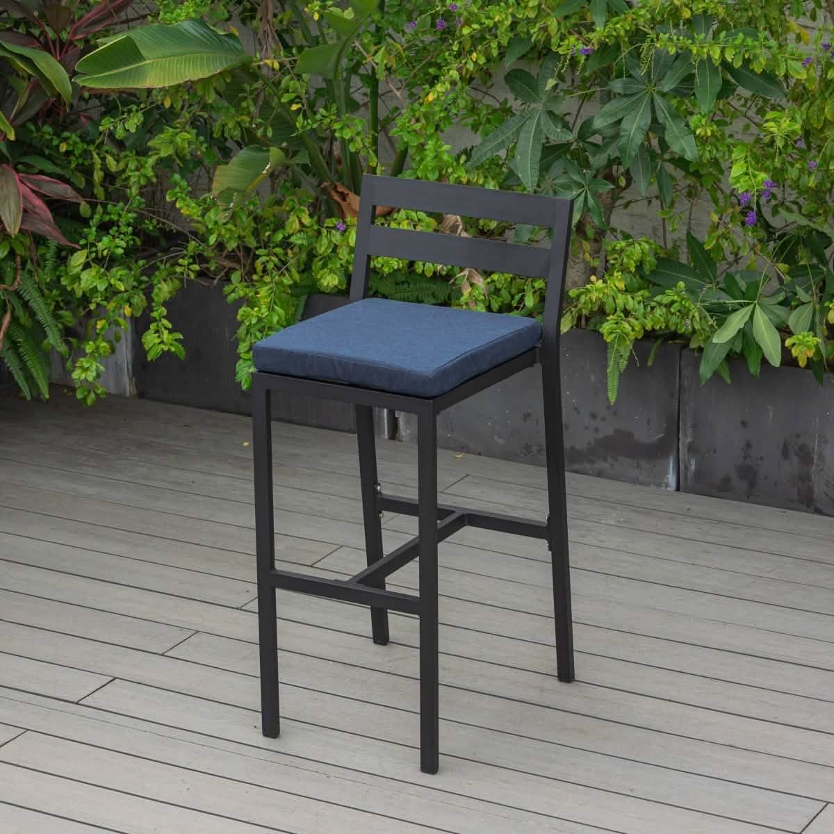 Chelsea Modern Patio Bar Chair in Powder - Coated Aluminum with Removable Cushion