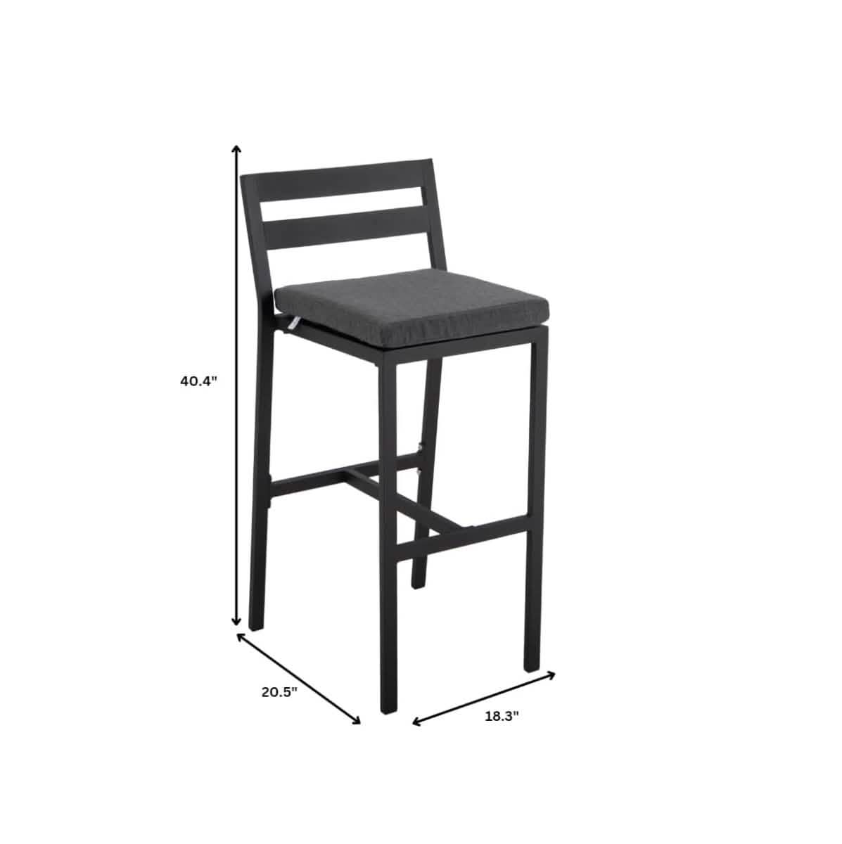 Chelsea Modern Patio Bar Chair in Powder - Coated Aluminum with Removable Cushion
