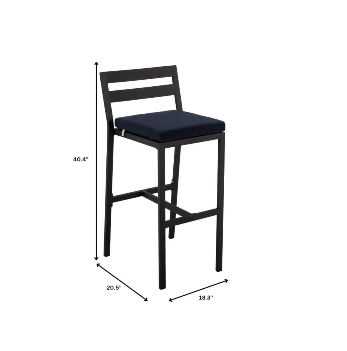 Chelsea Modern Patio Bar Chair in Powder - Coated Aluminum with Removable Cushion