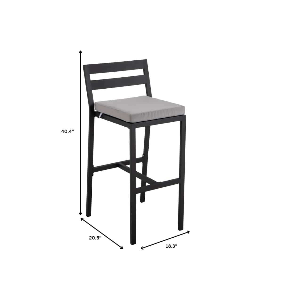 Chelsea Modern Patio Bar Chair in Powder - Coated Aluminum with Removable Cushion