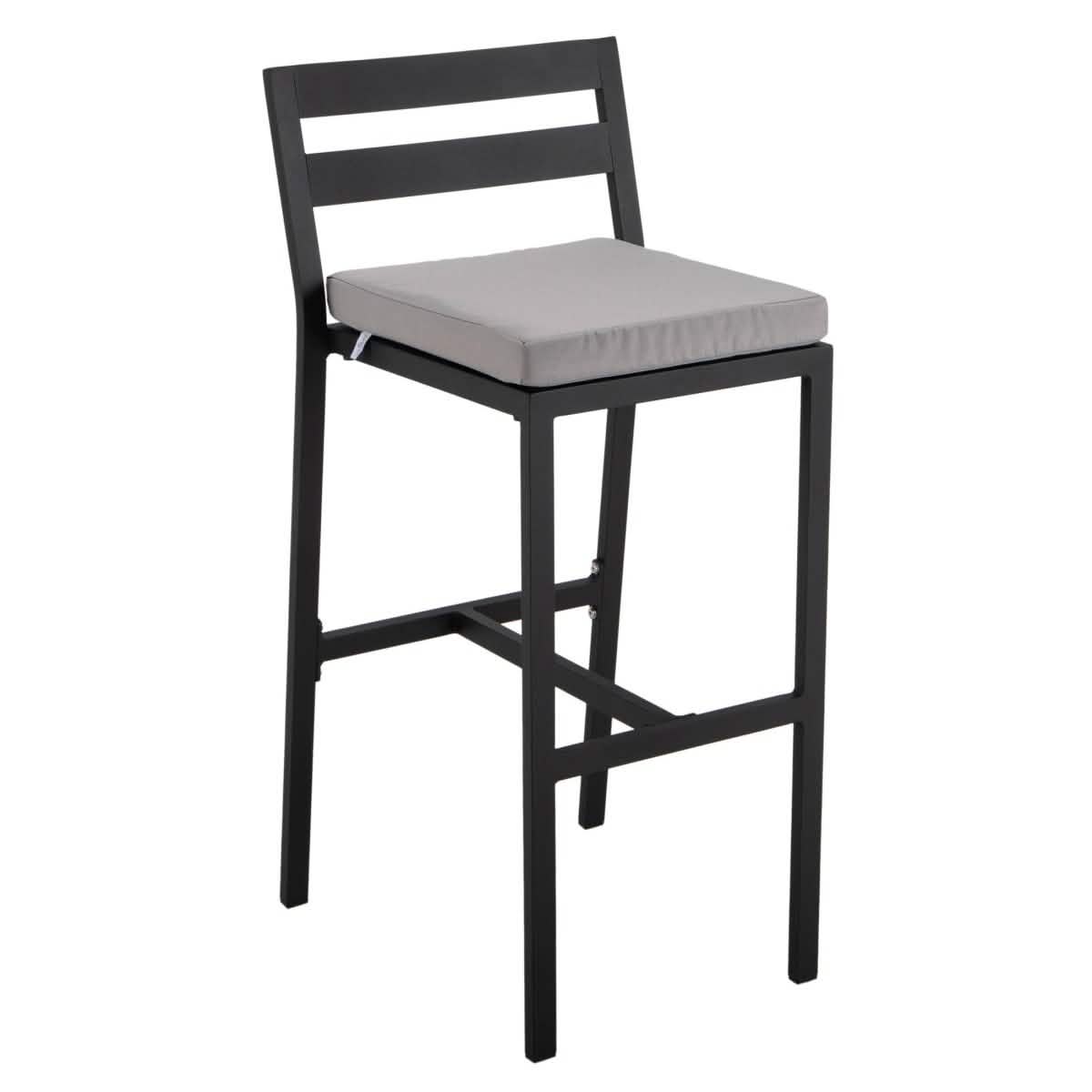 Chelsea Modern Patio Bar Chair in Powder - Coated Aluminum with Removable Cushion