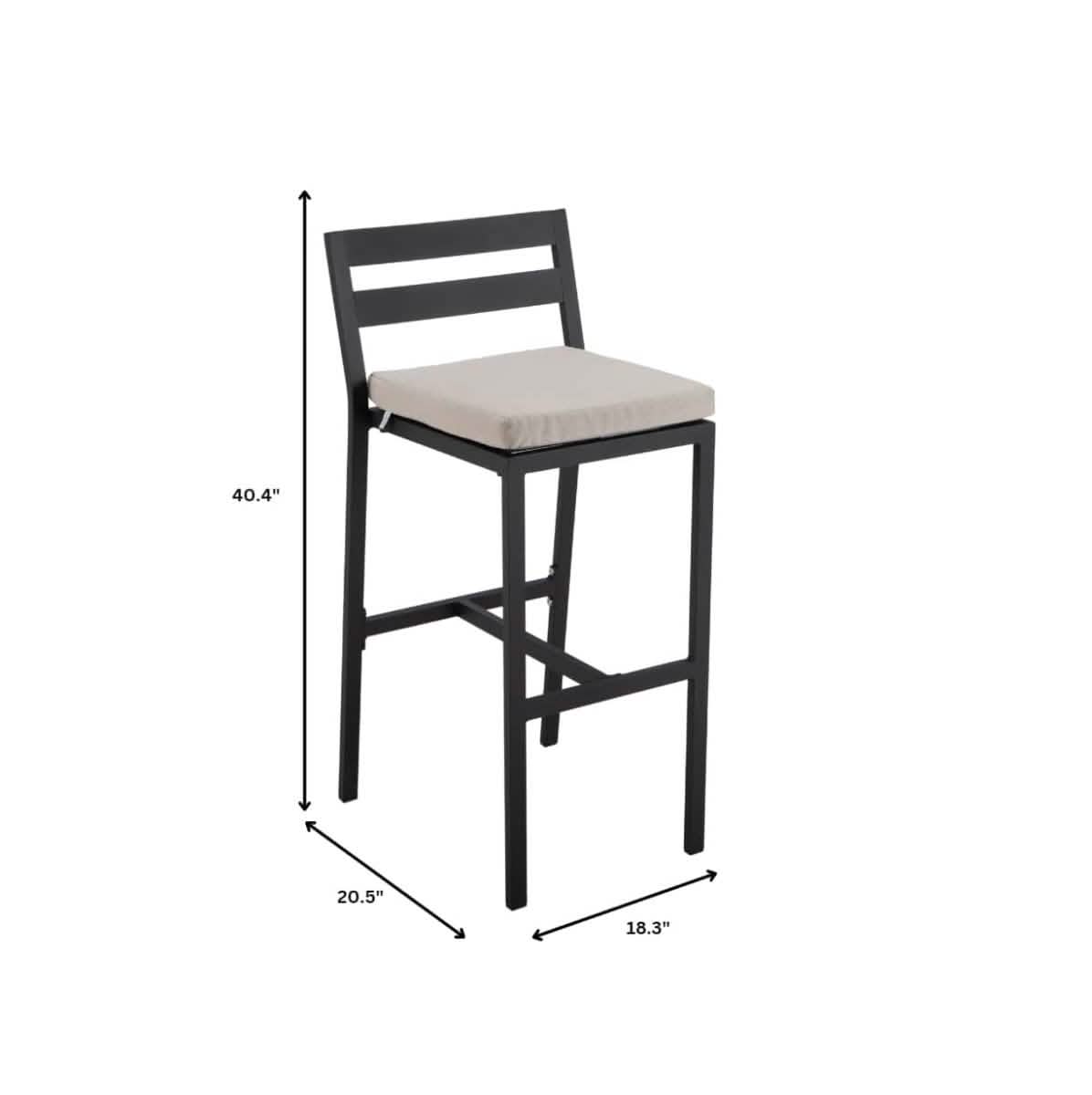 Chelsea Modern Patio Bar Chair in Powder - Coated Aluminum with Removable Cushion