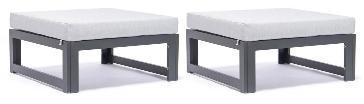 Chelsea Outdoor Patio Black Aluminum Ottomans With Cushions Set Of 2