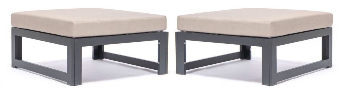 Chelsea Outdoor Patio Black Aluminum Ottomans With Cushions Set Of 2