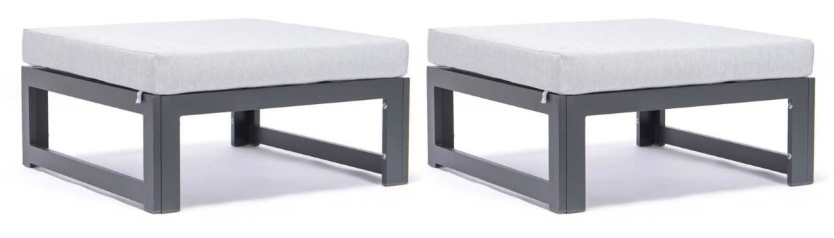 Chelsea Outdoor Patio Black Aluminum Ottomans With Cushions Set Of 2