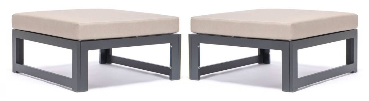 Chelsea Outdoor Patio Black Aluminum Ottomans With Cushions Set Of 2