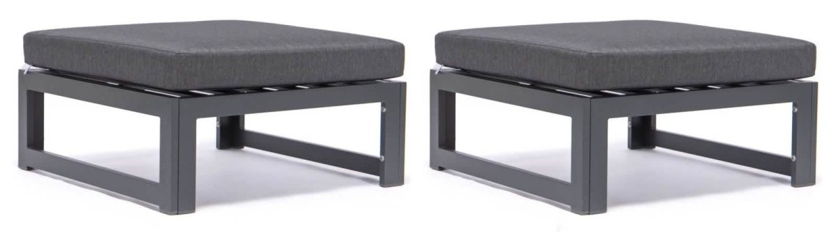 Chelsea Outdoor Patio Black Aluminum Ottomans With Cushions Set Of 2