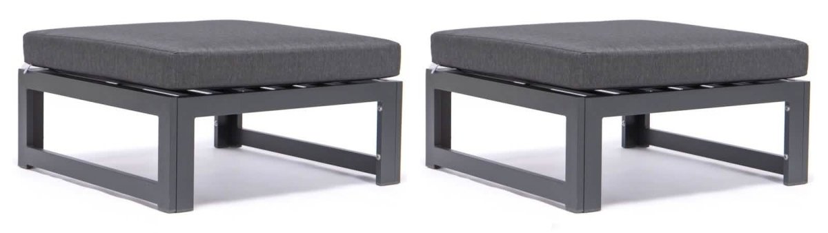 Chelsea Outdoor Patio Black Aluminum Ottomans With Cushions Set Of 2