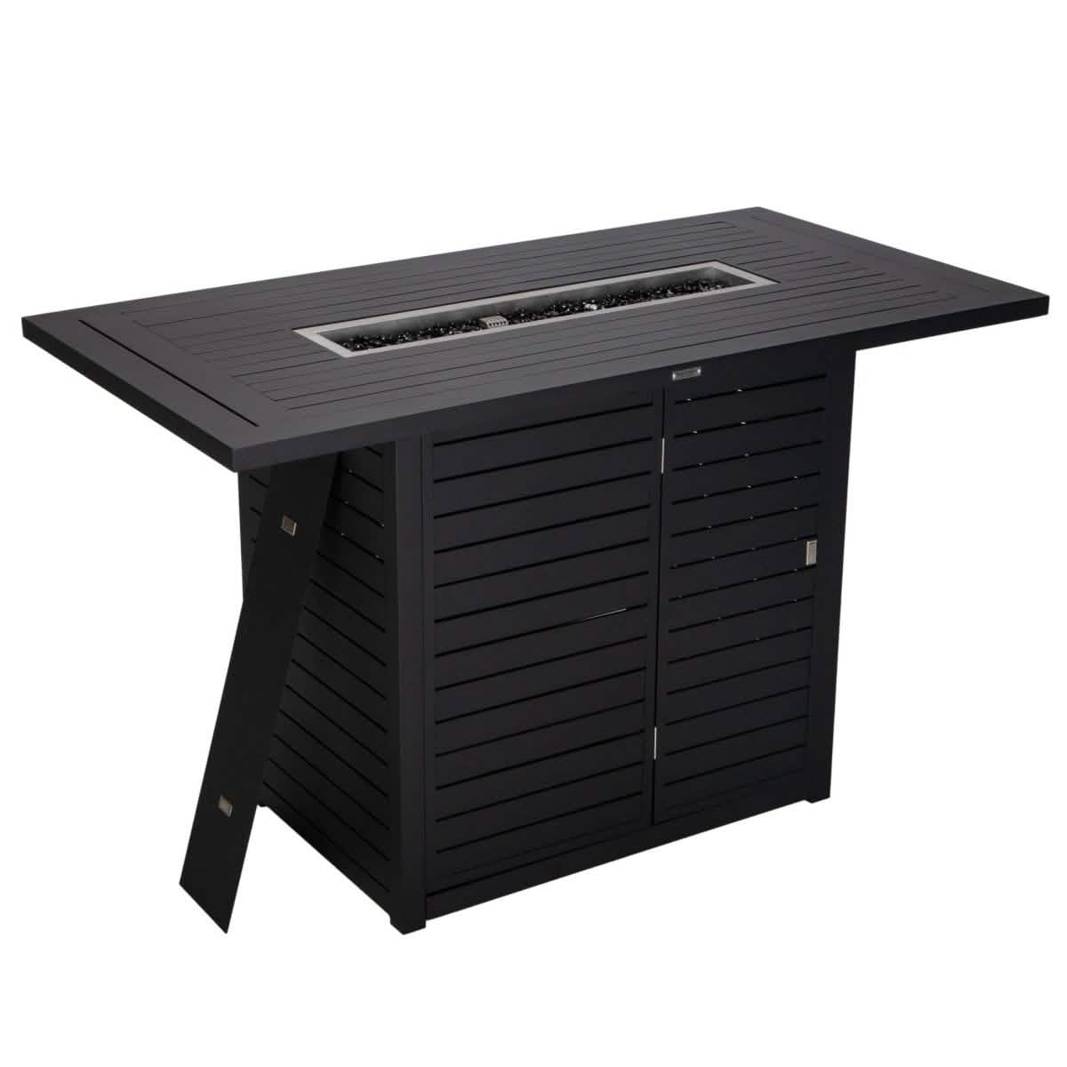 Chelsea Rectangular Aluminum Fire Pit Bar Table with Lid Glass Guard a