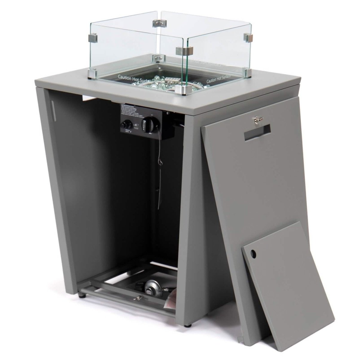 Chelsea Steel Fire Pit Table with Tempered Glass Wind Guard and Lid