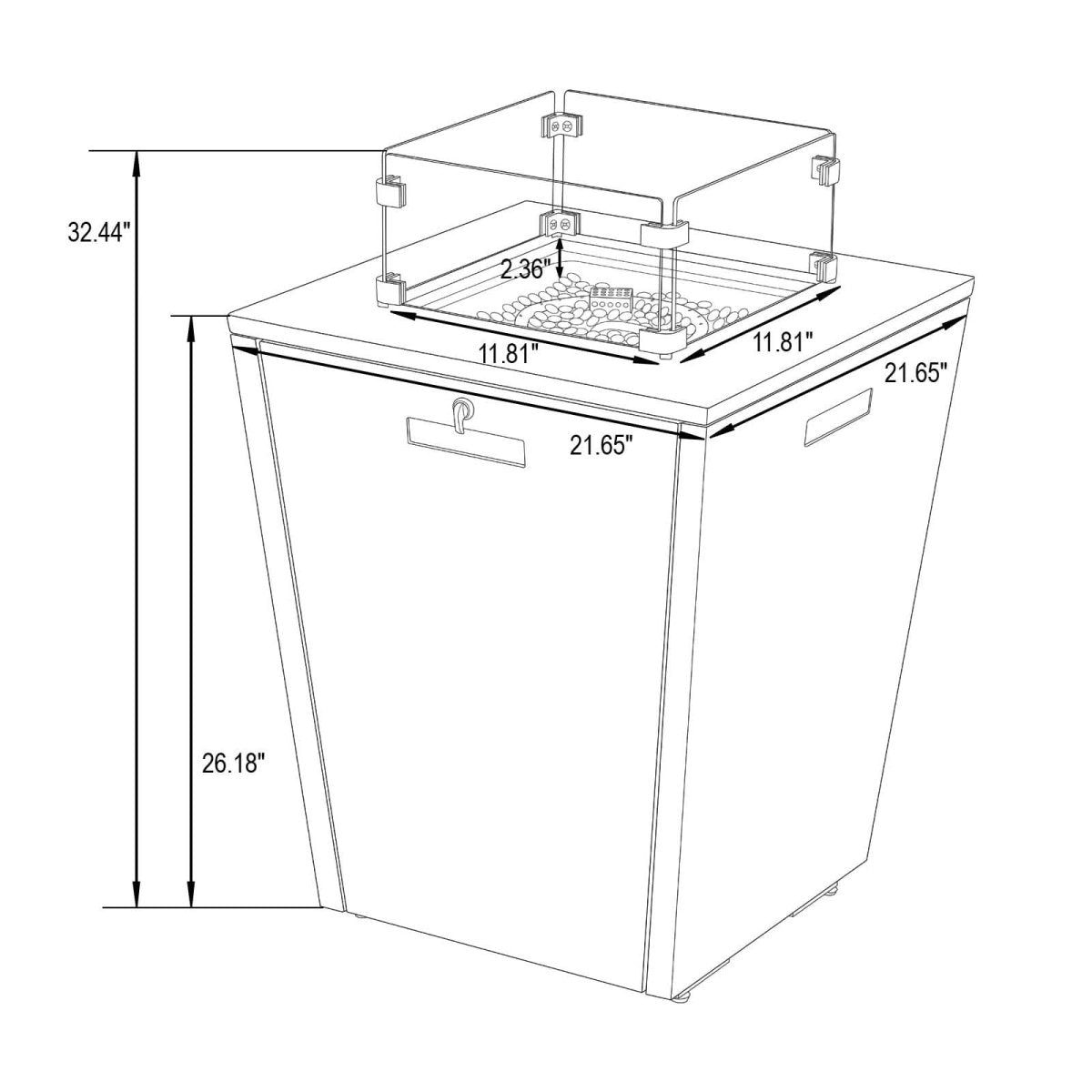 Chelsea Steel Fire Pit Table with Tempered Glass Wind Guard and Lid