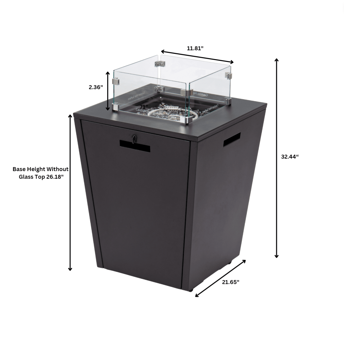 Chelsea Steel Fire Pit Table with Tempered Glass Wind Guard and Lid