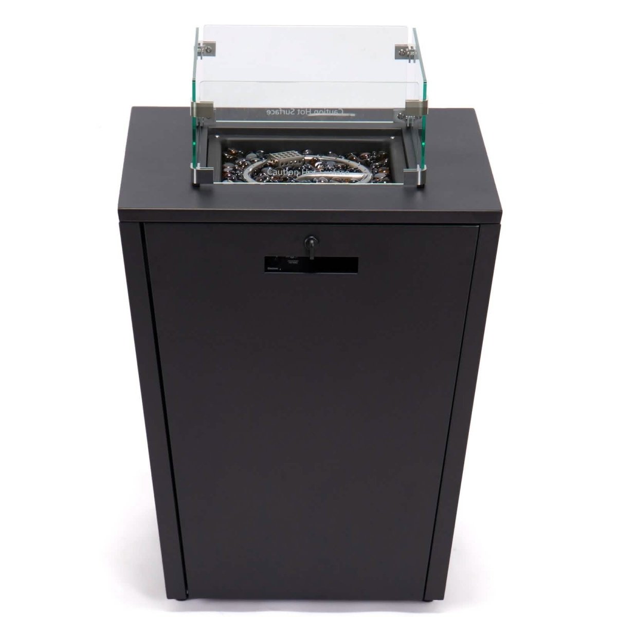 Chelsea Steel Fire Pit Table with Tempered Glass Wind Guard and Lid