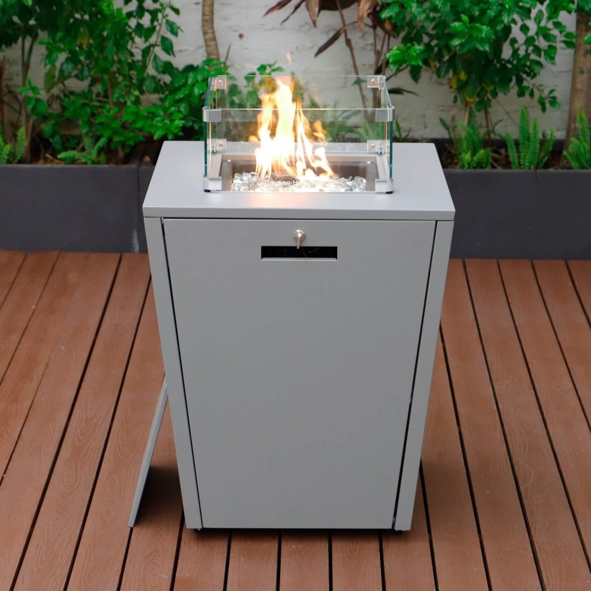 Chelsea Steel Fire Pit Table with Tempered Glass Wind Guard and Lid