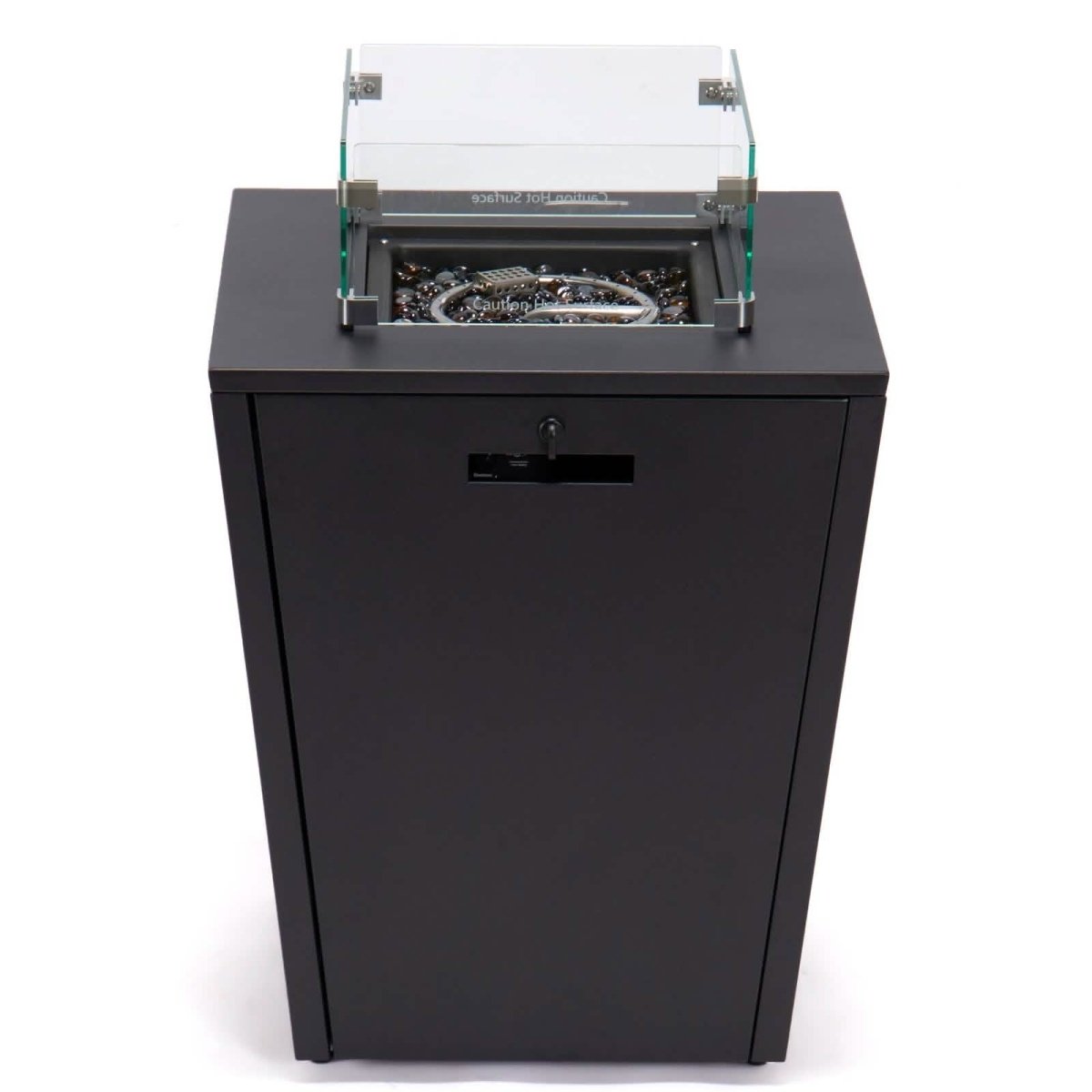 Chelsea Steel Fire Pit Table with Tempered Glass Wind Guard and Lid