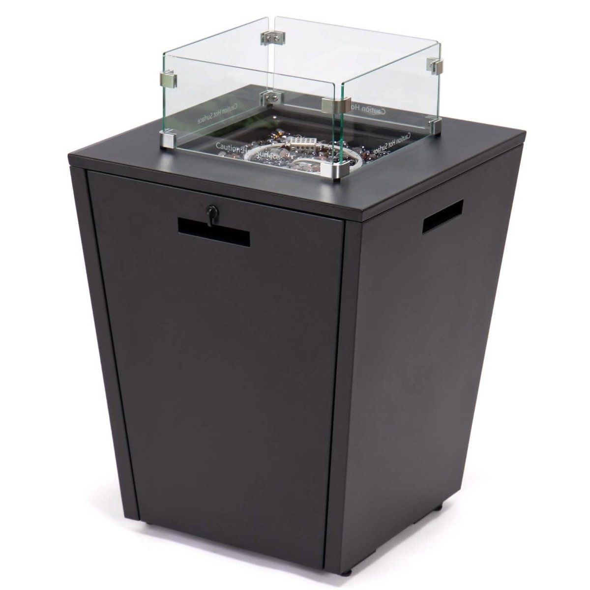 Chelsea Steel Fire Pit Table with Tempered Glass Wind Guard and Lid