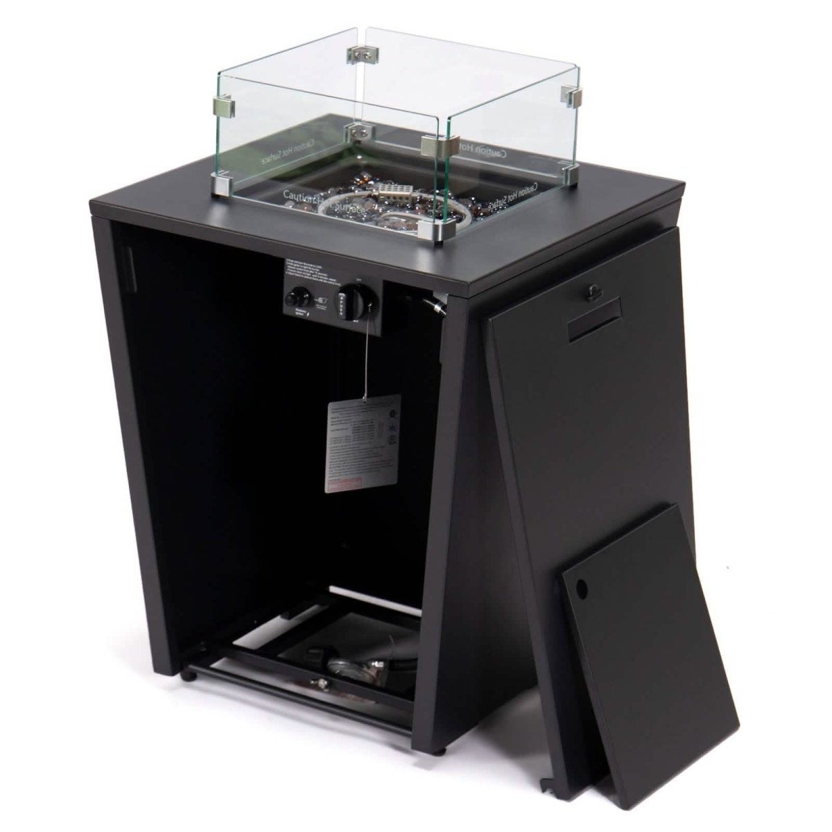 Chelsea Steel Fire Pit Table with Tempered Glass Wind Guard and Lid