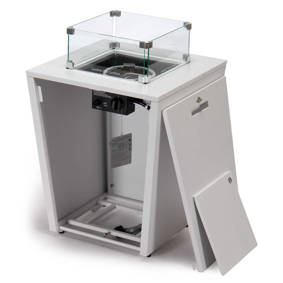 Chelsea Steel Fire Pit Table with Tempered Glass Wind Guard and Lid