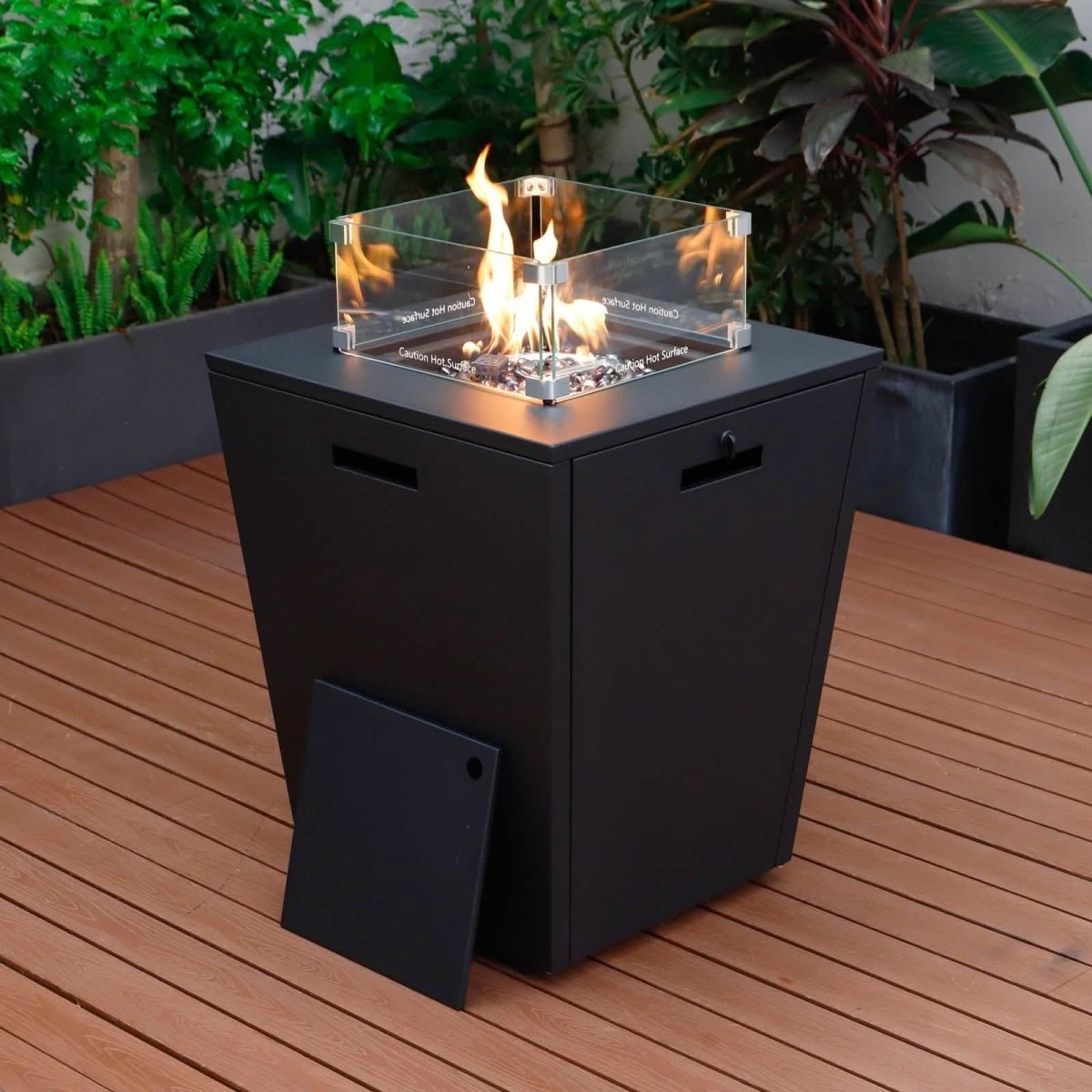 Chelsea Steel Fire Pit Table with Tempered Glass Wind Guard and Lid