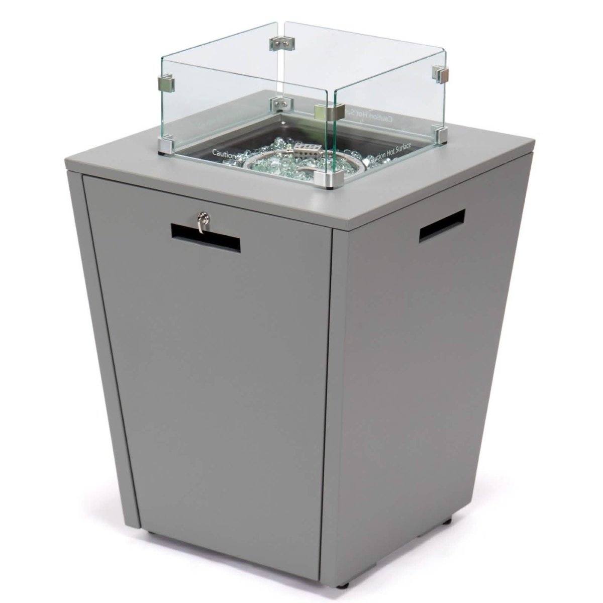 Chelsea Steel Fire Pit Table with Tempered Glass Wind Guard and Lid
