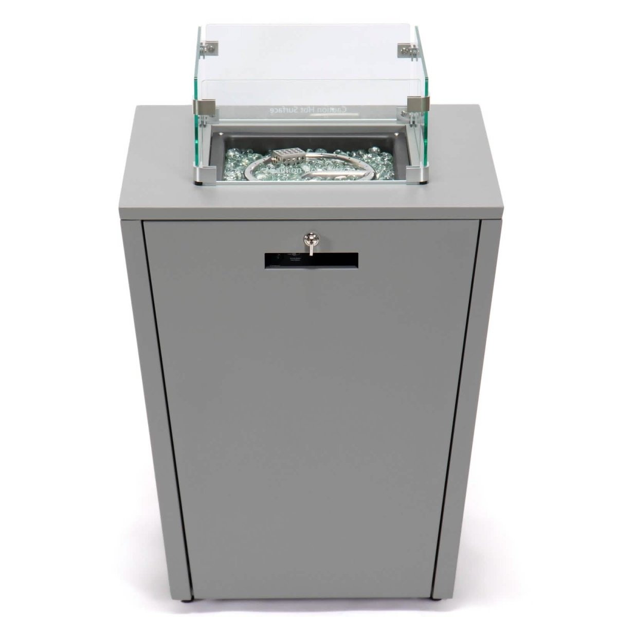 Chelsea Steel Fire Pit Table with Tempered Glass Wind Guard and Lid