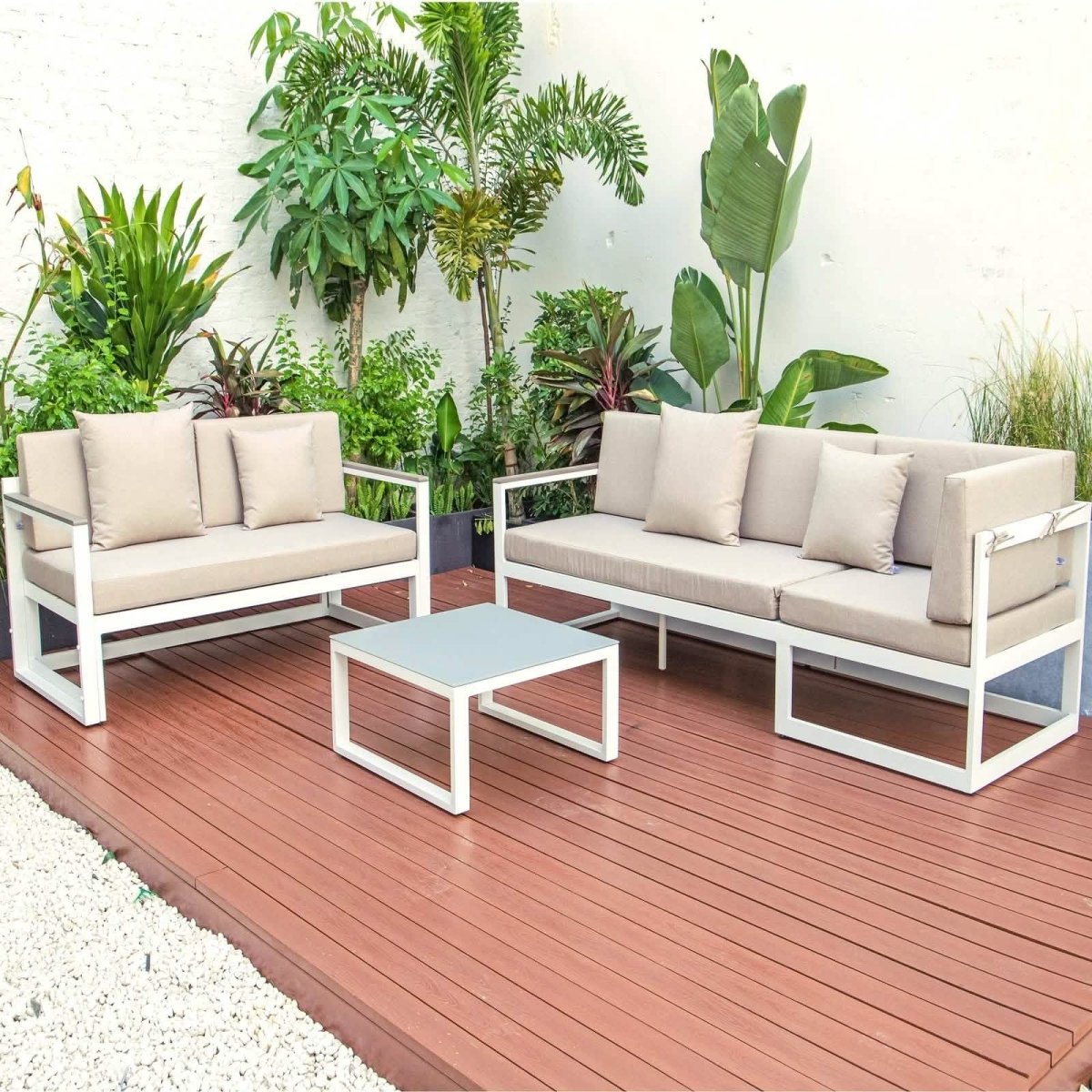 Chelsea White Sectional With Adjustable Headrest & Coffee Table With Cushions