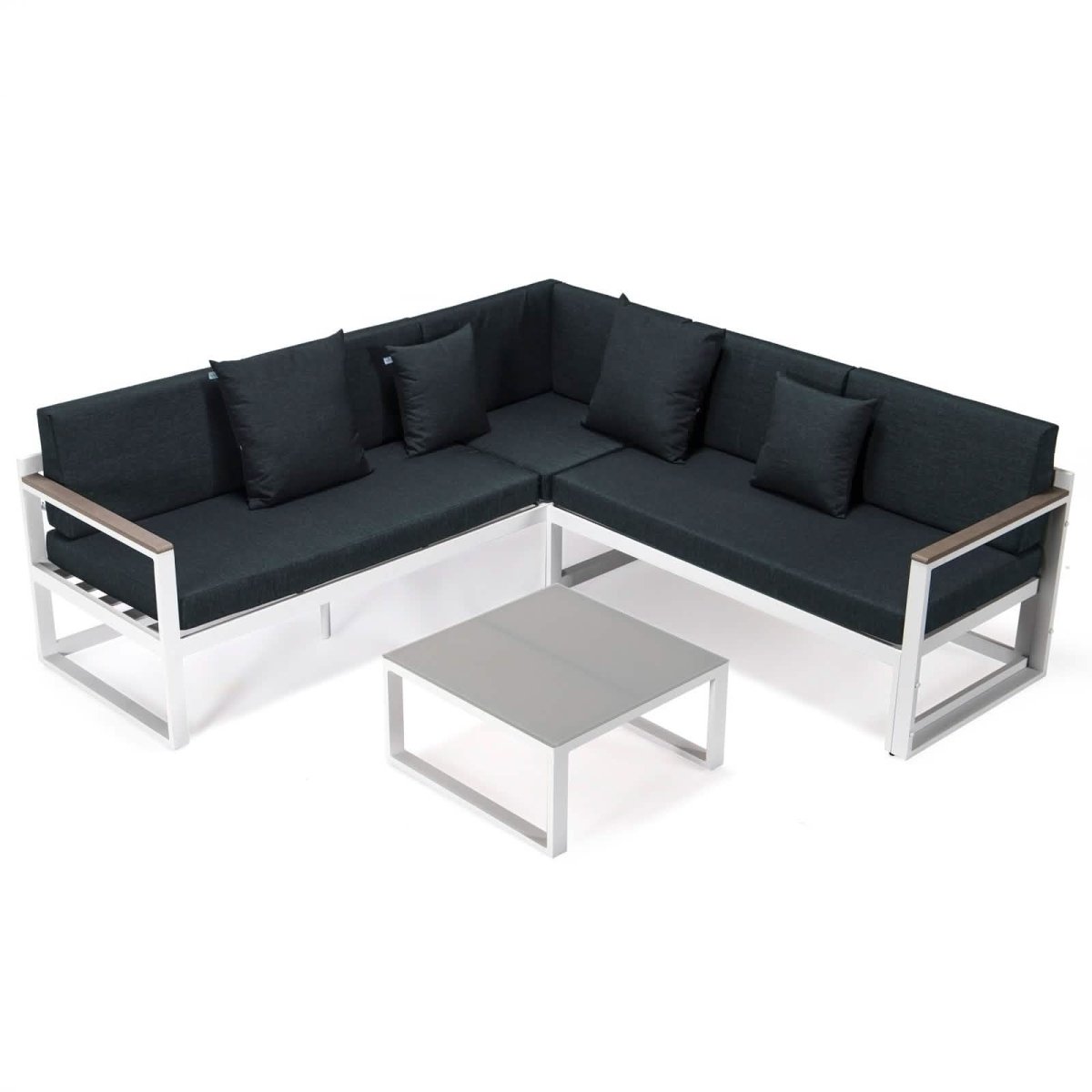 Chelsea White Sectional With Adjustable Headrest & Coffee Table With Cushions