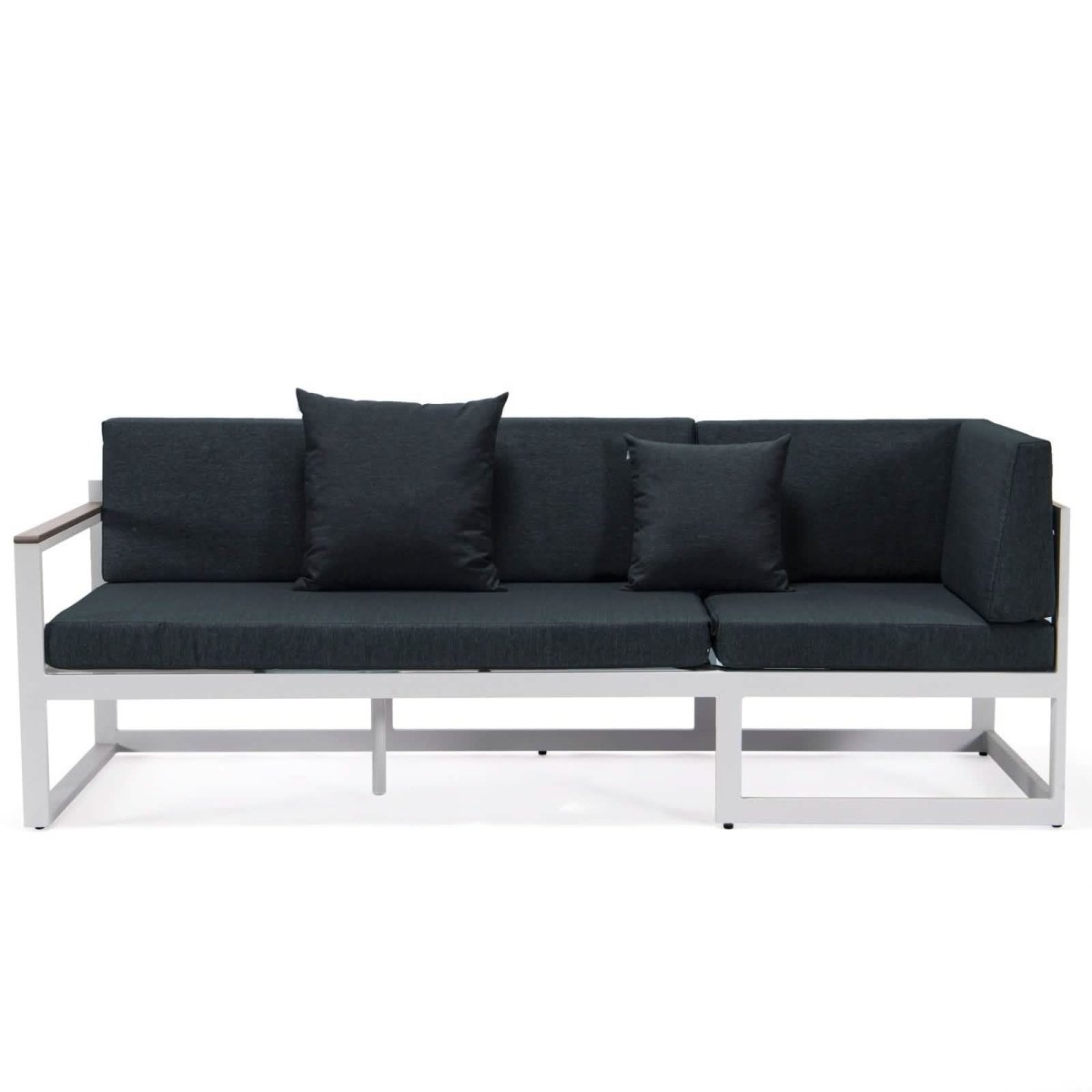 Chelsea White Sectional With Adjustable Headrest & Coffee Table With Cushions