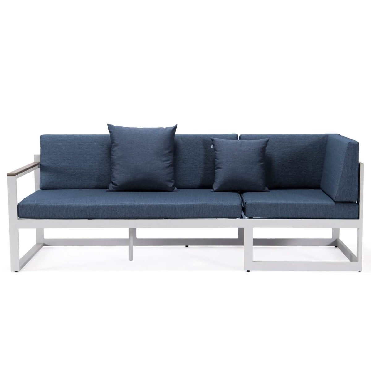Chelsea White Sectional With Adjustable Headrest & Coffee Table With Cushions