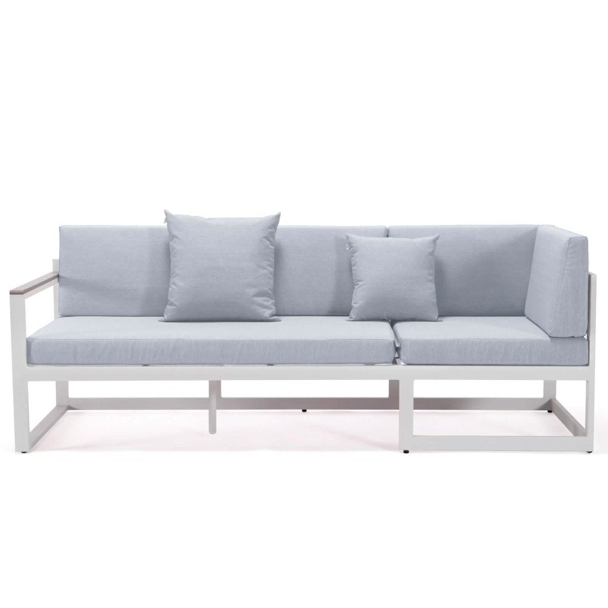 Chelsea White Sectional With Adjustable Headrest & Coffee Table With Cushions