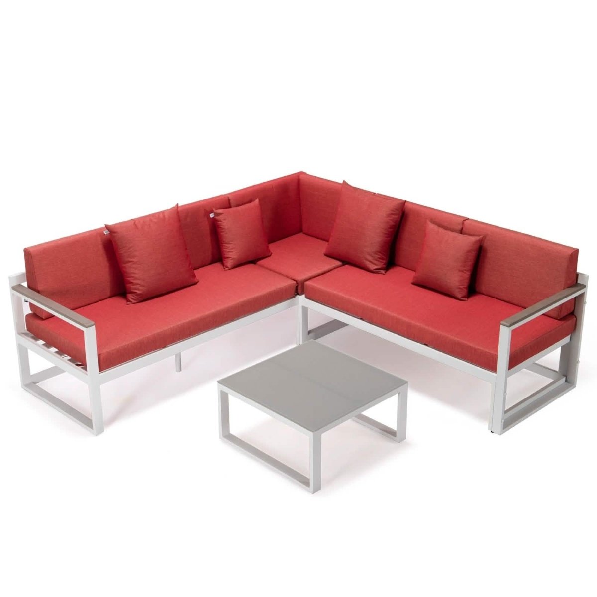 Chelsea White Sectional With Adjustable Headrest & Coffee Table With Cushions