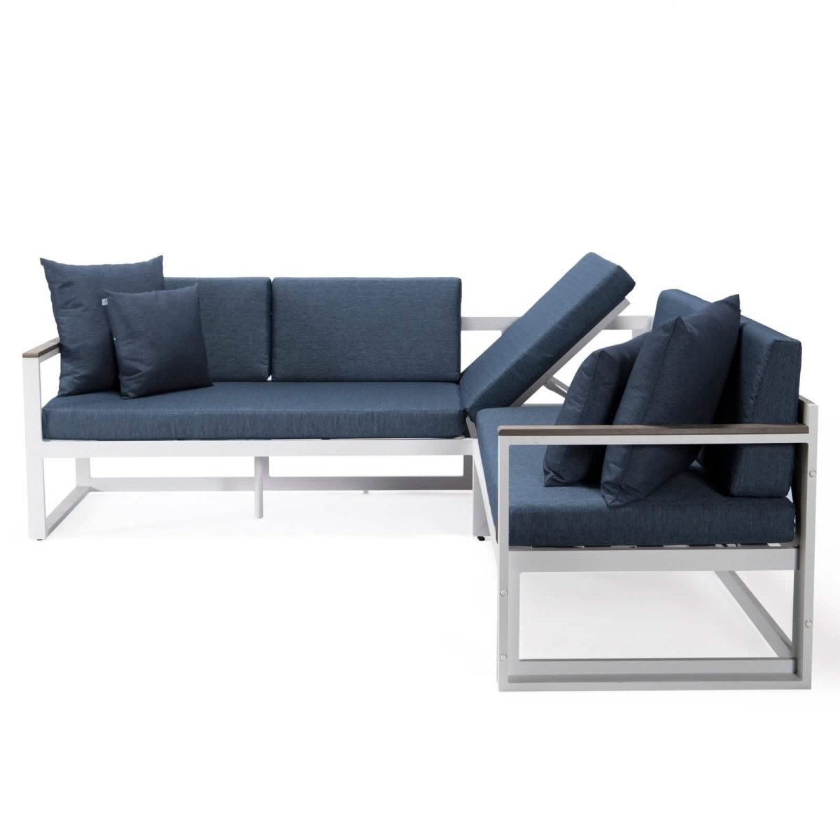 Chelsea White Sectional With Adjustable Headrest & Coffee Table With Cushions