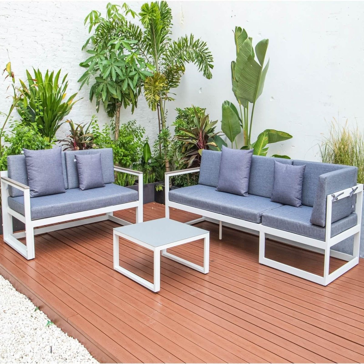Chelsea White Sectional With Adjustable Headrest & Coffee Table With Cushions